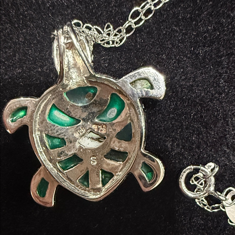 Sterling Silver Turtle Pendant Necklace - Picture 2 of 4